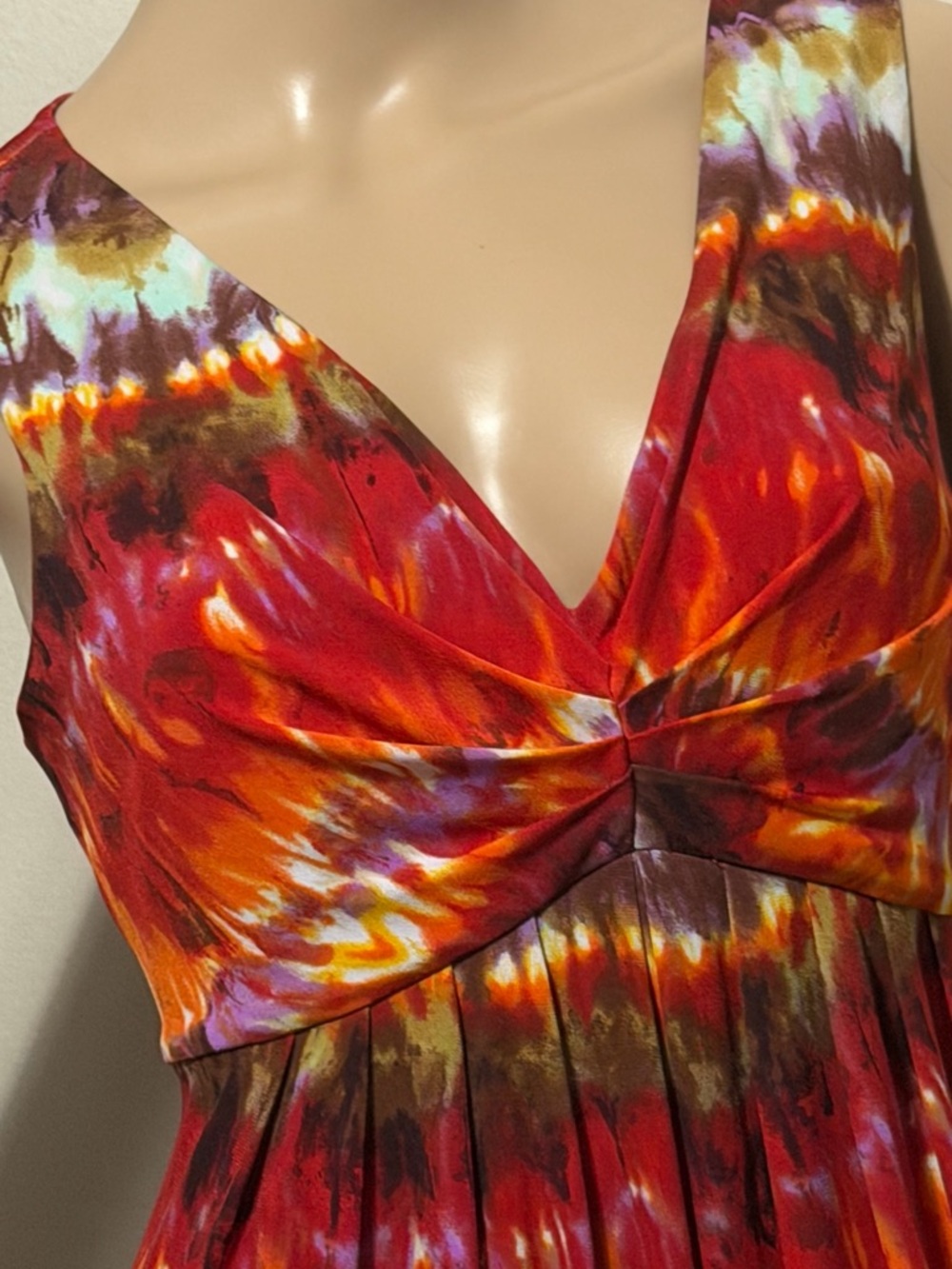 Chico's Red Orange Tie-Dye Maxi Dress size 1 - Picture 3 of 4